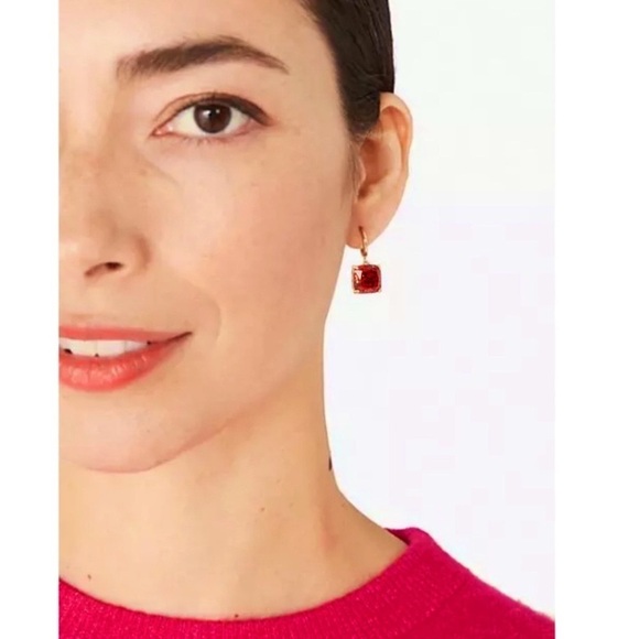 KATE SPADE • Squared Away Red Glitter Huggies Hoop Earrings - Picture 2 of 5